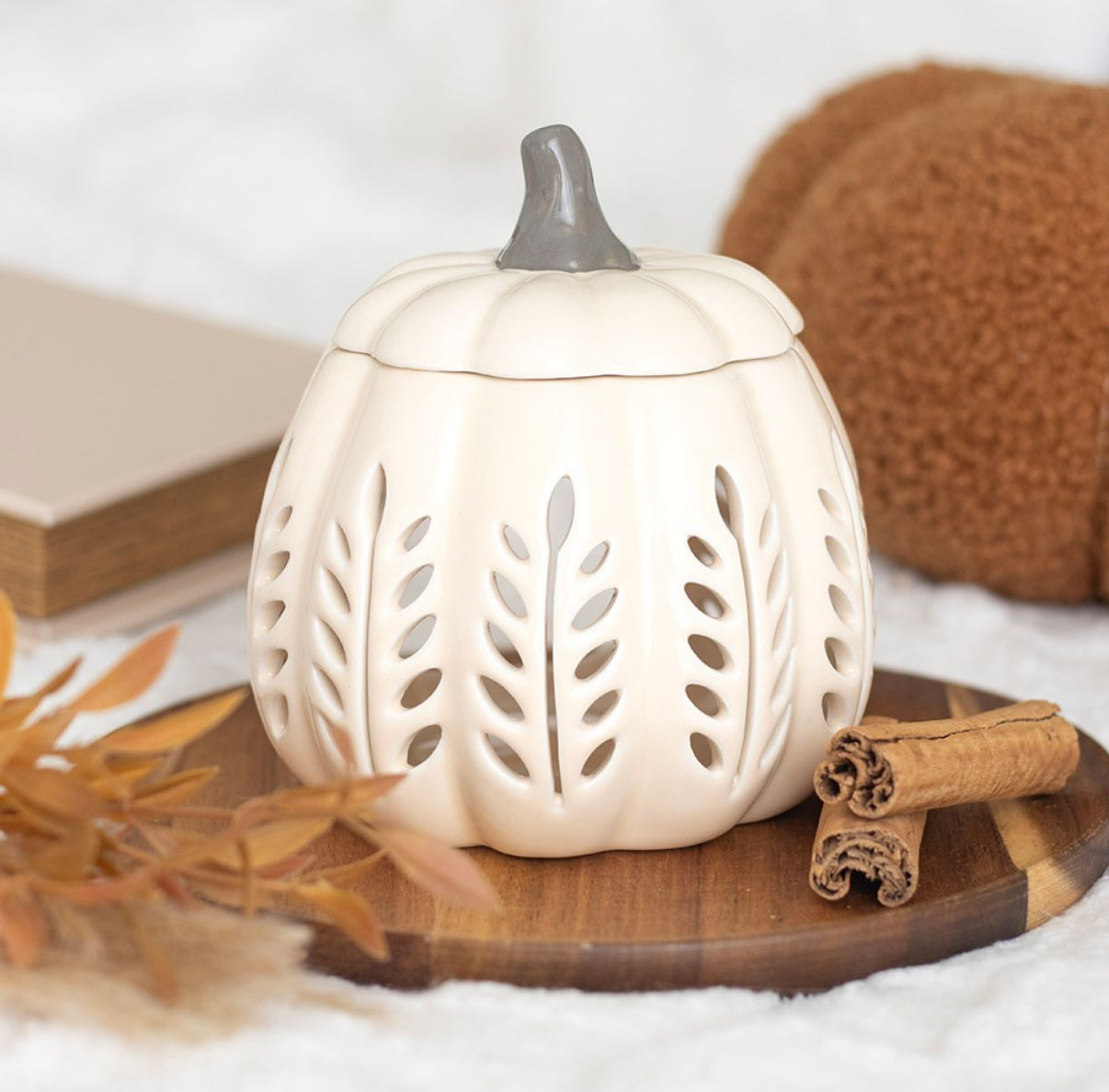 Diffuseur Céramique Citrouille Crème – Brûle-parfum Automnal