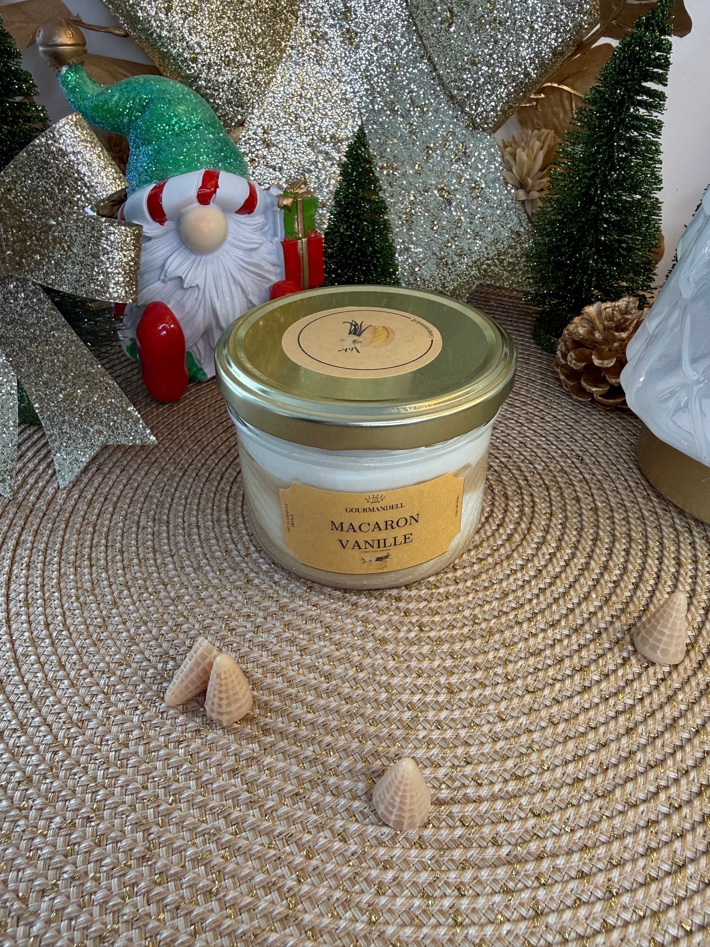Bougie parfumée Macaron Vanille – Édition Limitée de Noël