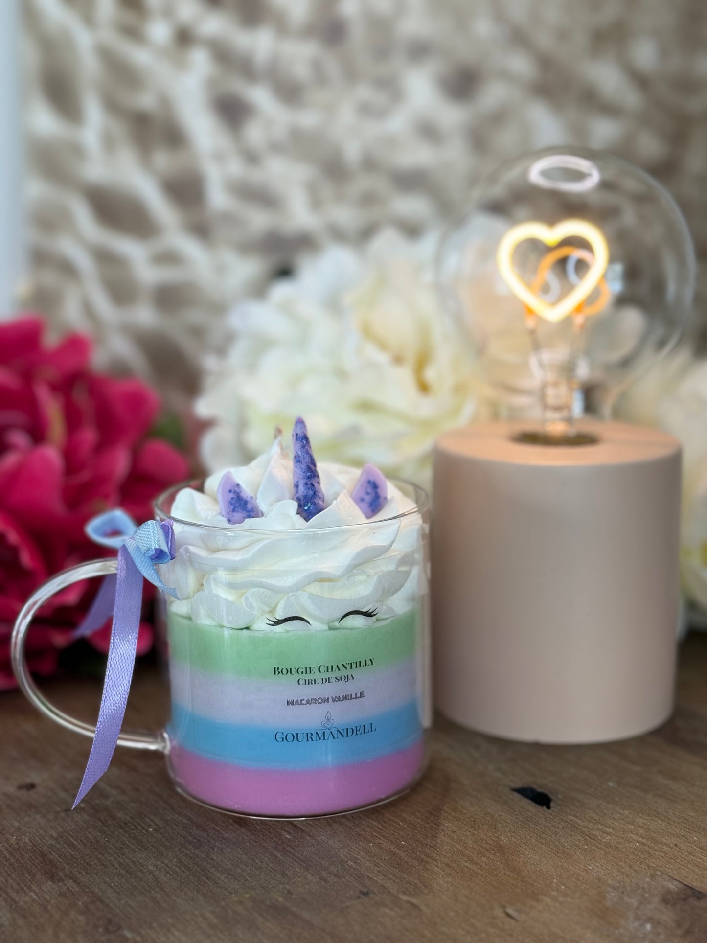 🌈 Bougie Éphémère Rainbow Licorne – Macaron Vanille 🦄