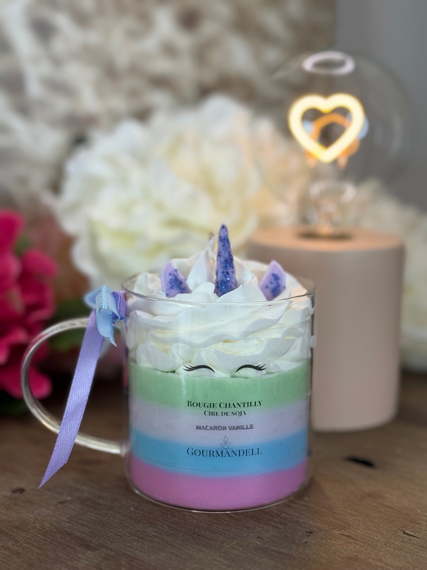 🌈 Bougie Éphémère Rainbow Licorne – Macaron Vanille 🦄