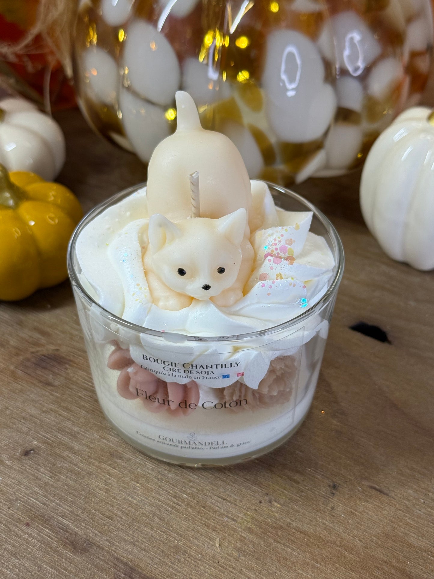 🕯️ Bougie Fleur de Coton – Édition Chat 🐾