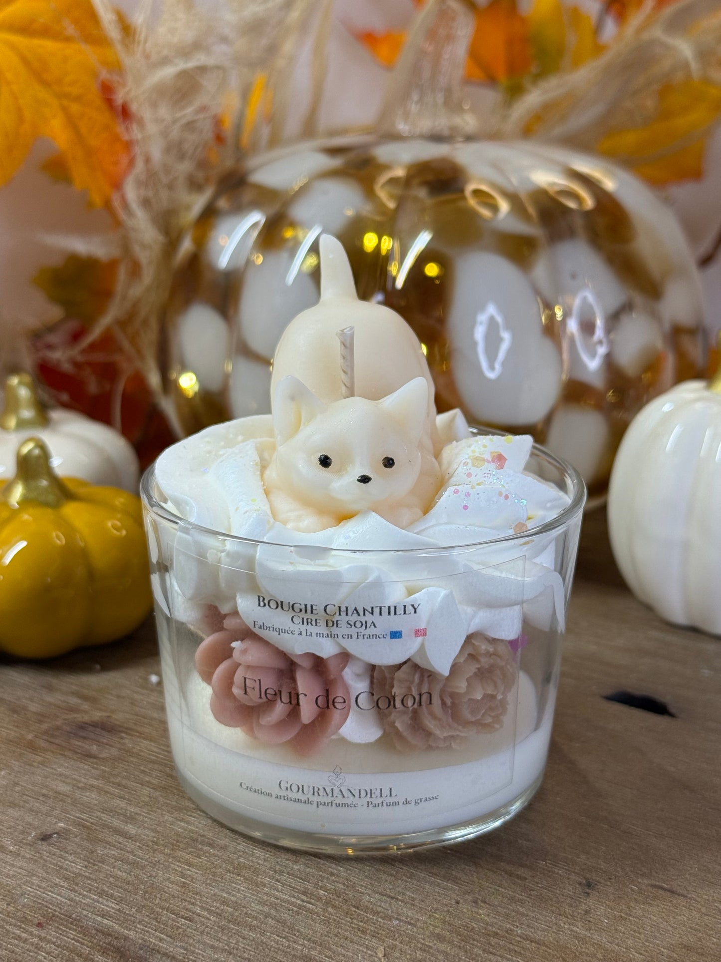 🕯️ Bougie Fleur de Coton – Édition Chat 🐾