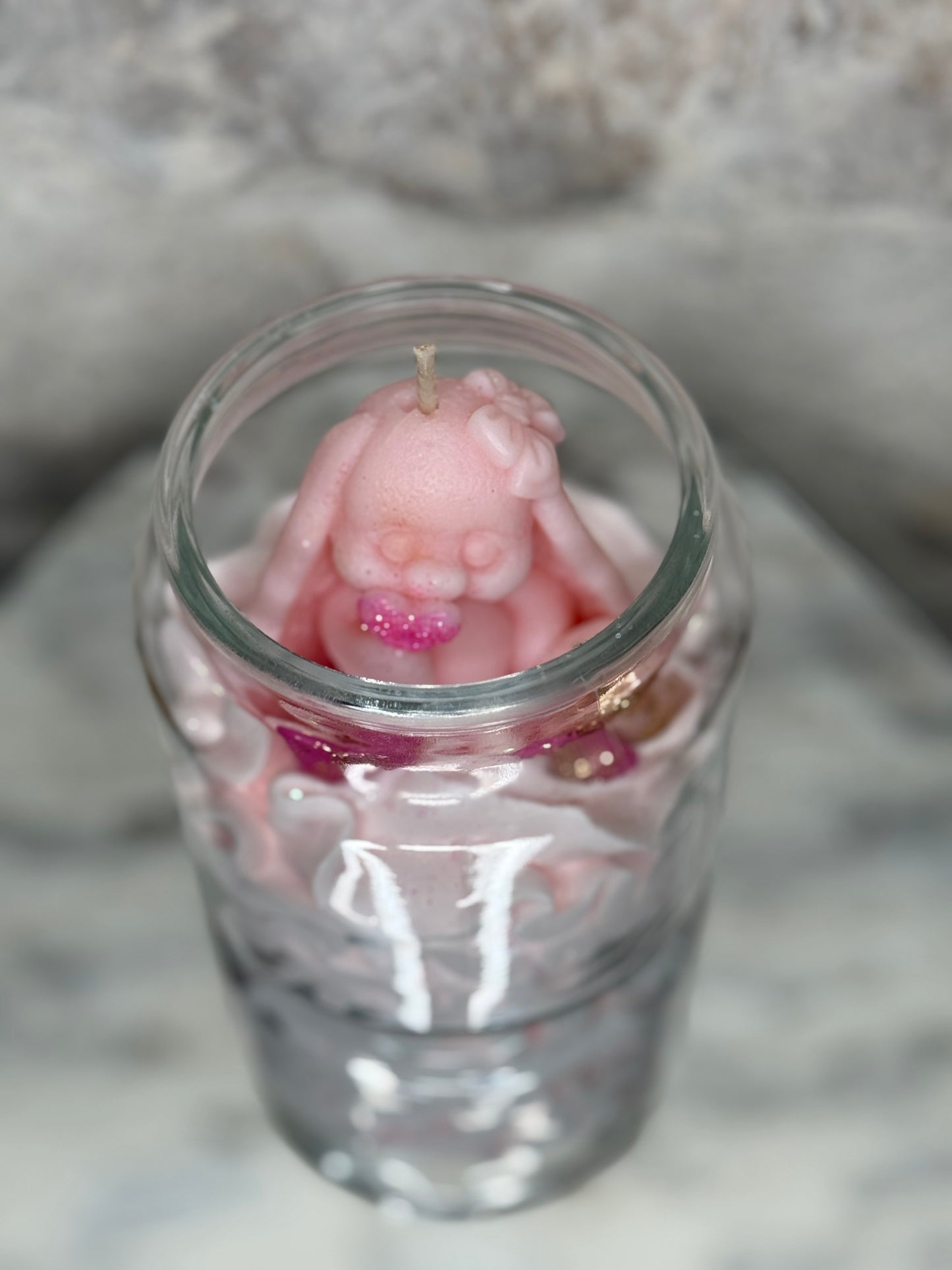 Bougie Éphémère Lapin Rose - Parfum Fruits Rouges