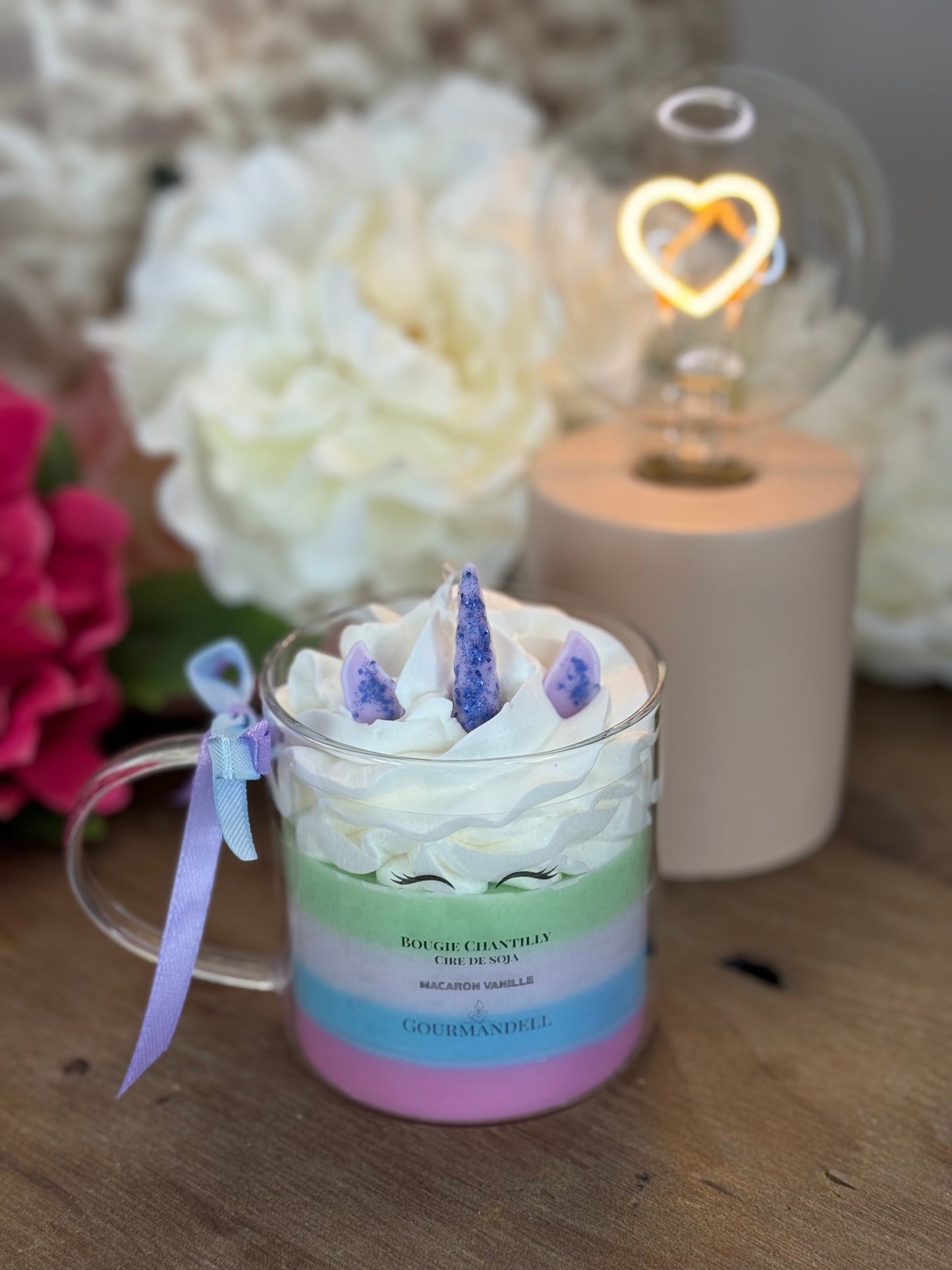 🌈 Bougie Éphémère Rainbow Licorne – Macaron Vanille 🦄