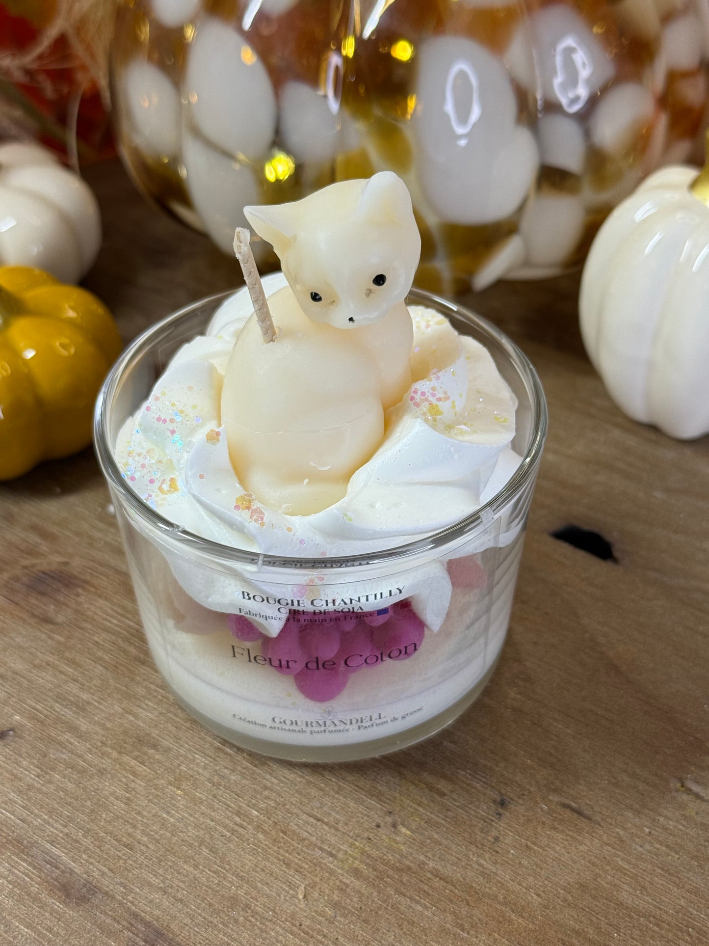 🕯️ Bougie Fleur de Coton – Édition Chat 🐾