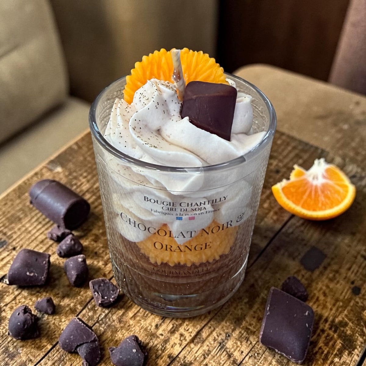 🍊 CHOCOLAT NOIR & ORANGE — Bougie chantilly artisanale