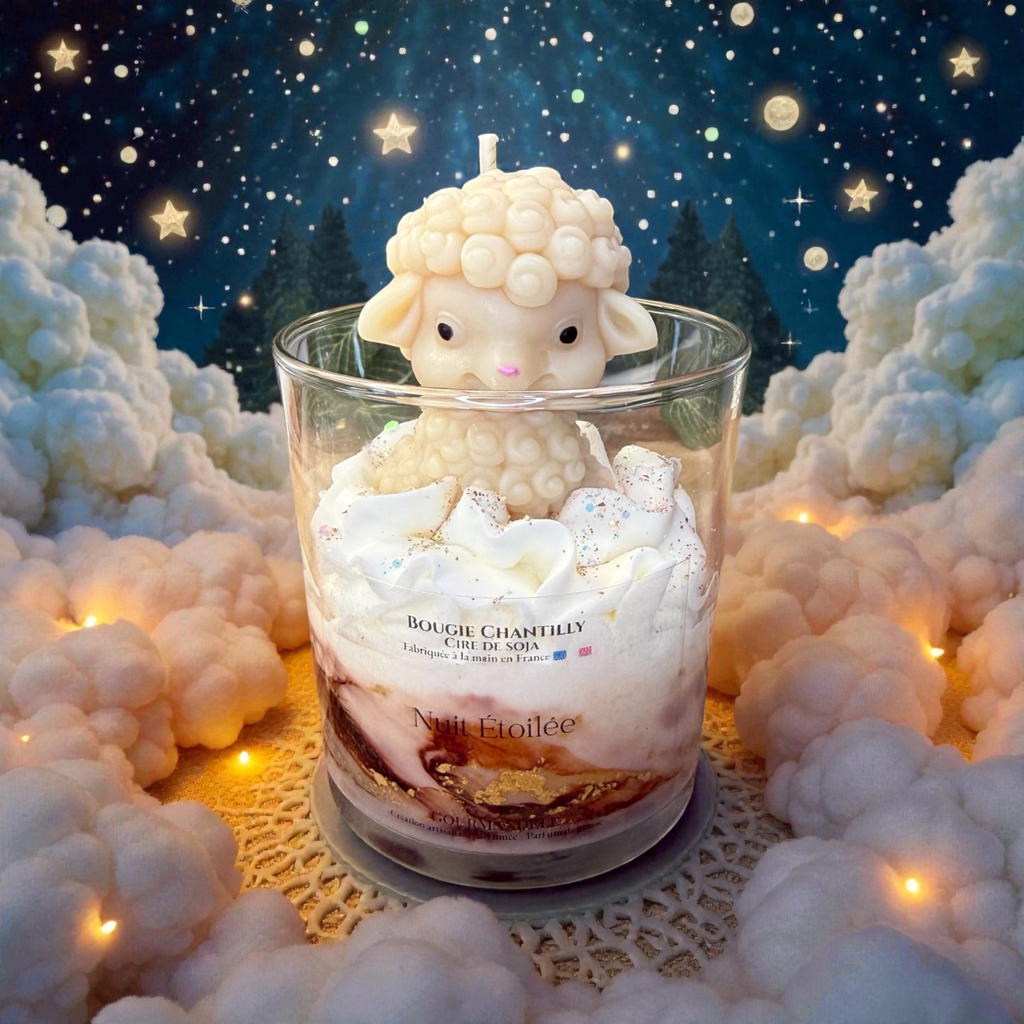 🌙✨ Bougie Chantilly Nuage d’Étoiles – Édition Rêve Céleste
