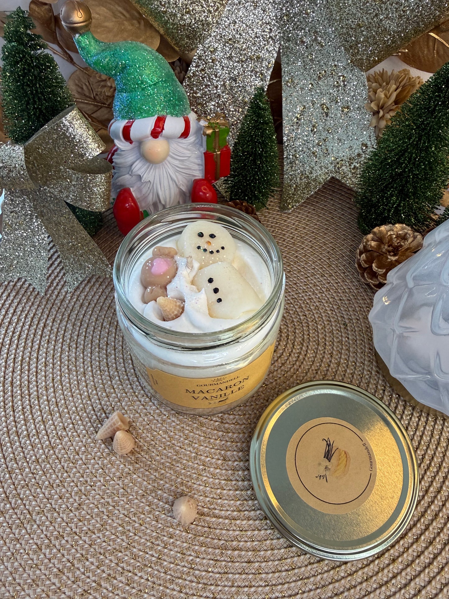 Bougie parfumée Macaron Vanille – Édition Limitée de Noël