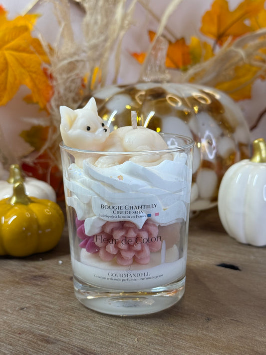 🕯️ Bougie Fleur de Coton – Édition Chat 🐾