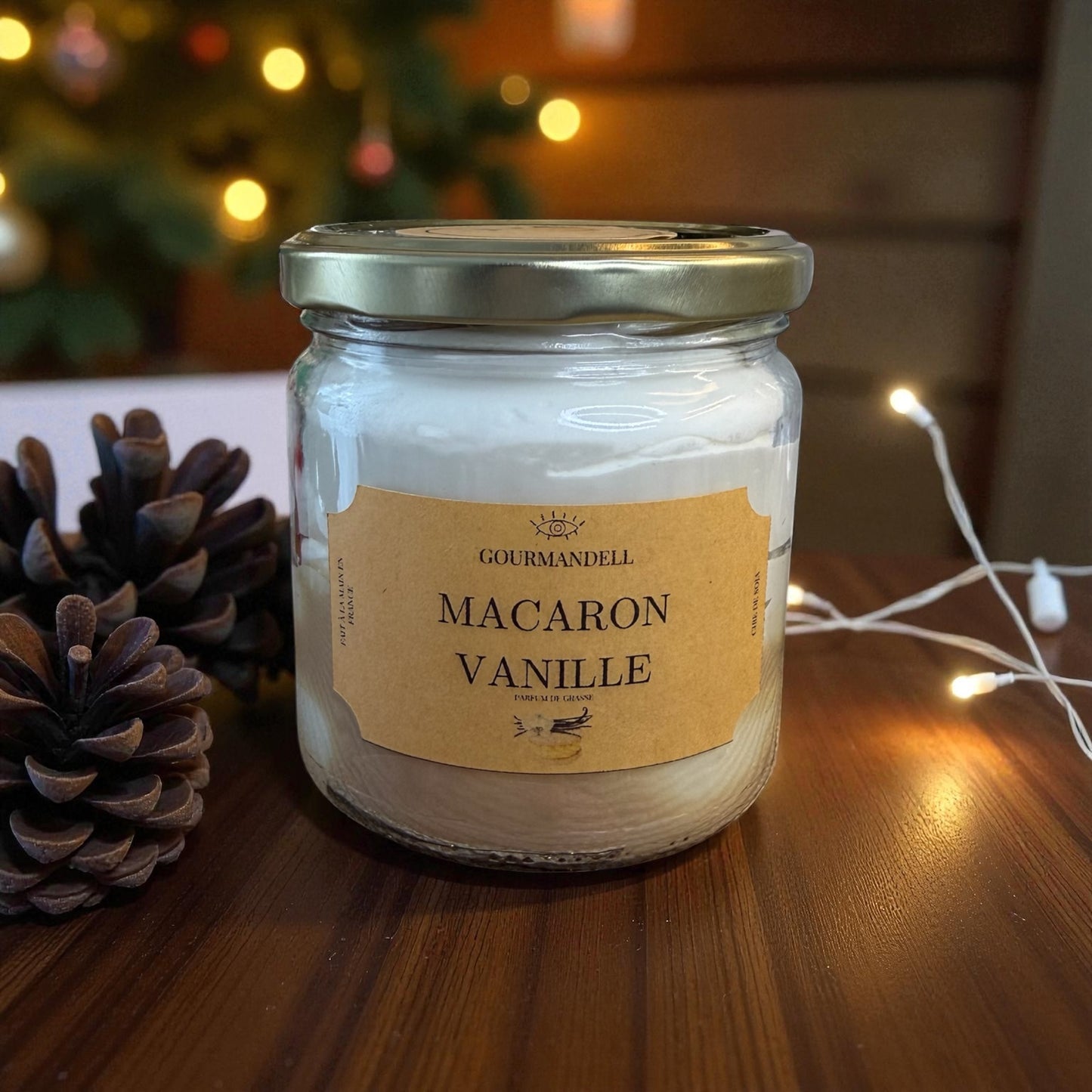Bougie parfumée Macaron Vanille – Édition Limitée de Noël