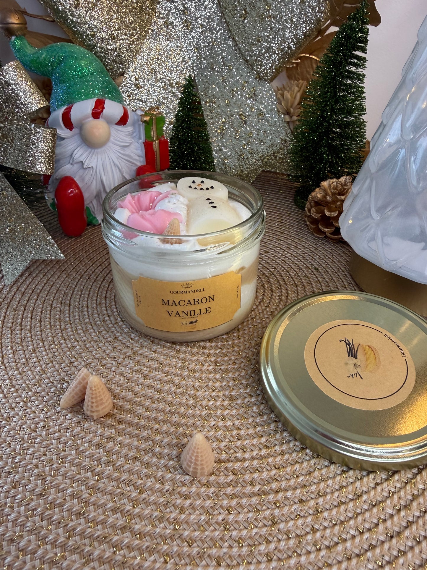 Bougie parfumée Macaron Vanille – Édition Limitée de Noël