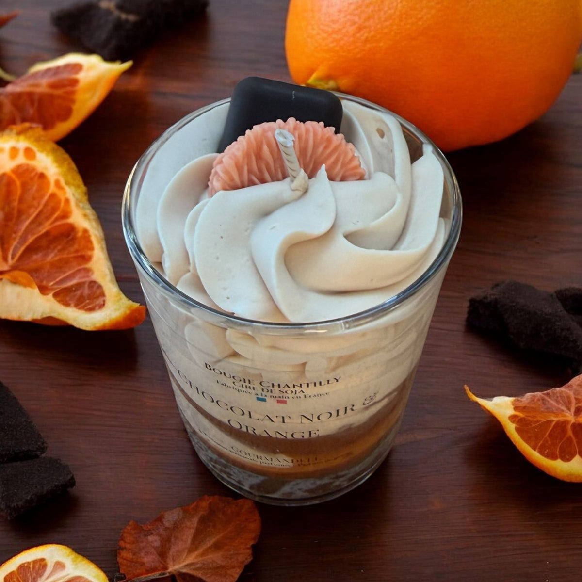 🍊 CHOCOLAT NOIR & ORANGE — Bougie chantilly artisanale