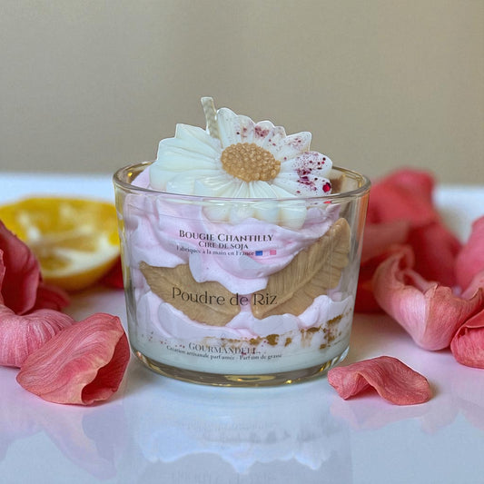 Bougie parfumée Poudre de Riz – Douce senteur poudrée et cocooning – Formats 70 g, 140 g et 170 g